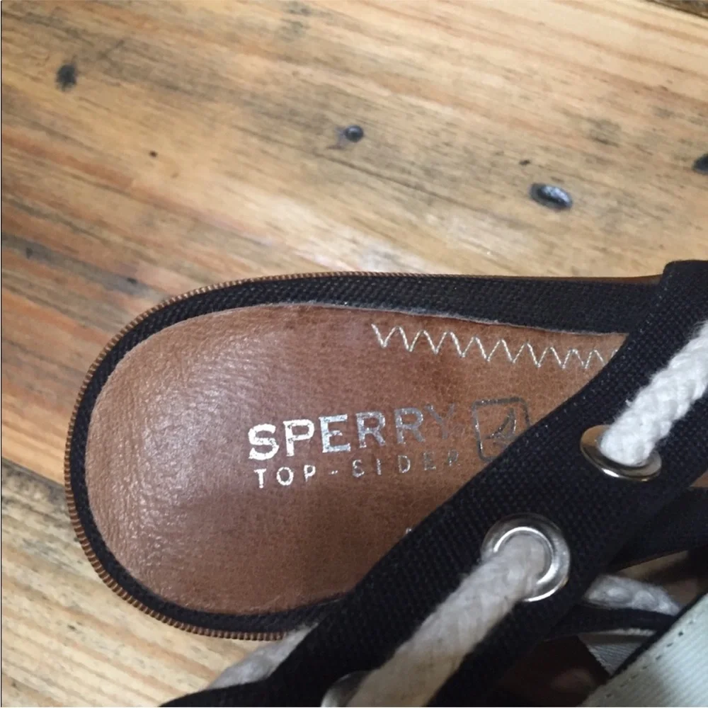 Sperry Top Sider Southport Cork Wedges - Nautical Bow Slingback in Black & White
